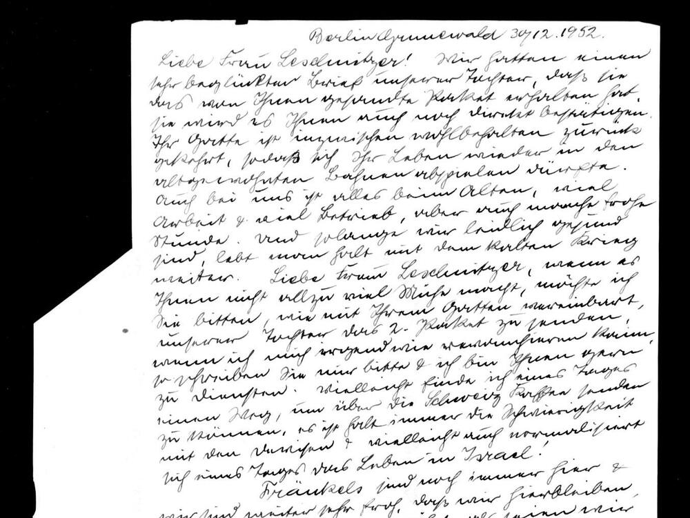 Anna and Siegfried Aufhäuser's letter to Maria Leschnitzer, literary scholar and wife of the educator and Germanist Adolf Leschnitzer © Leo Baeck Institute